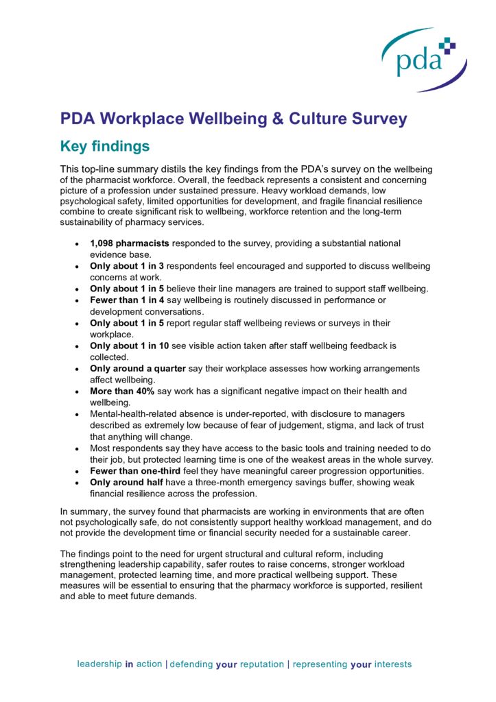 thumbnail of Key Findings from the PDA Wellbeing Survey