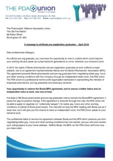 thumbnail of Letter to Boots Pre-regs from Mark Pitt April 2018