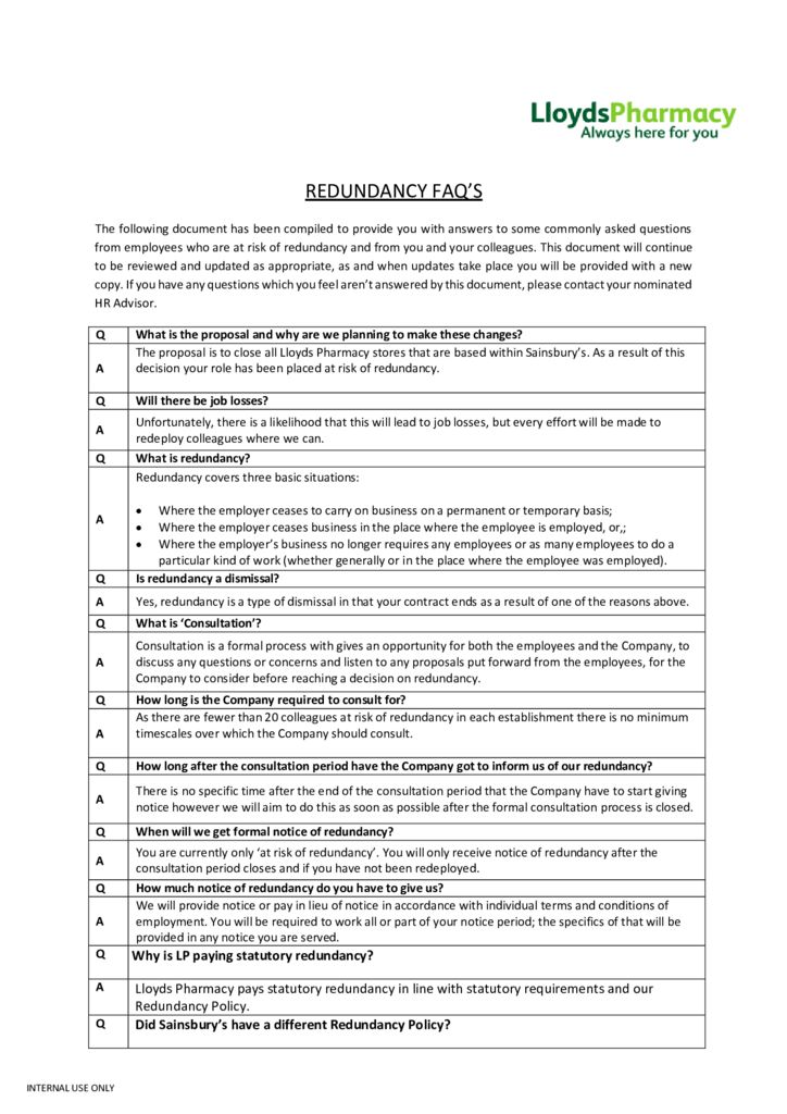 thumbnail of LloydsPharmacy Redundancy FAQs – Updated 15.02.2023