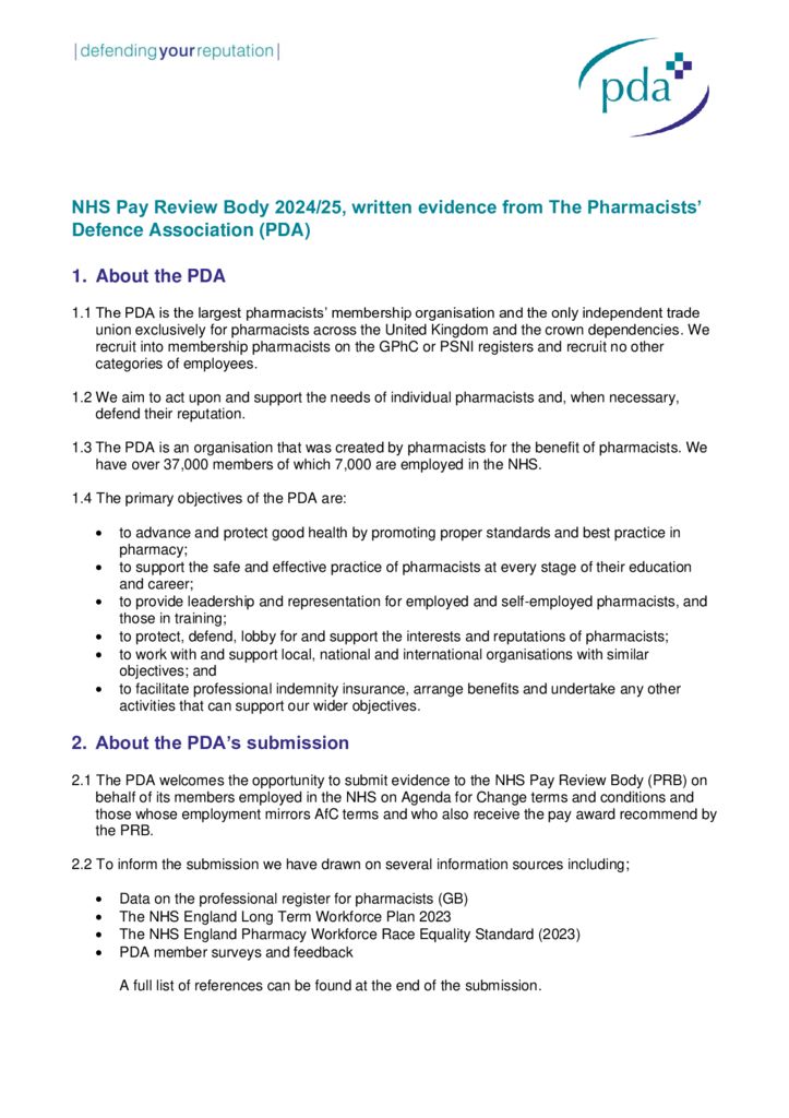 thumbnail of NHS PRB 2024 – submission from the PDA
