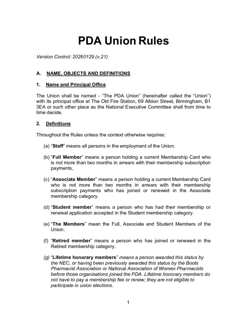 thumbnail of PDA Union Rules v21- Agreed at NEC 20260129