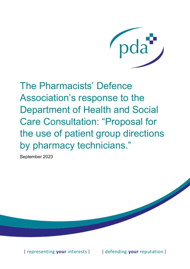 thumbnail of PDA repsonse to DHSC on proposals for pharmacy technicians_PGD consultation