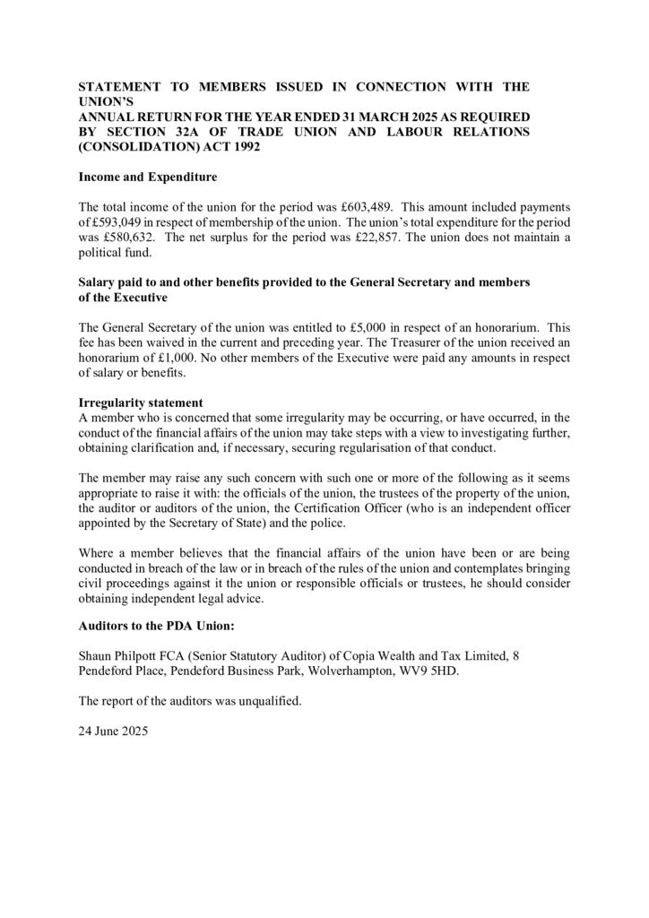 thumbnail of PDAU STATEMENT TO MEMBERS 2025