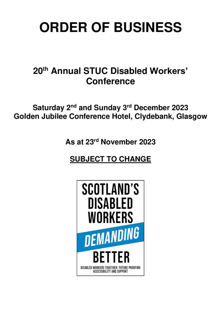 thumbnail of STUC Disabled Workers’ Conference 2023 – Order of Business