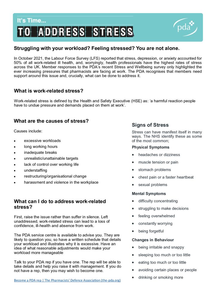 thumbnail of Stress in the workplace factsheet
